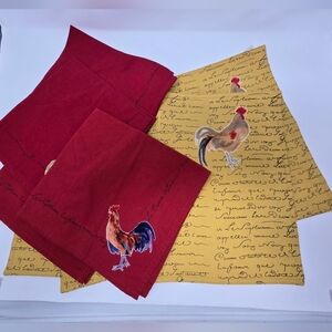 WILLIAMS SONOMA FRENCH PROVENCAL 2 YELLOW PLACEMATS 4 RED NAPKINS KITCHEN LINENS